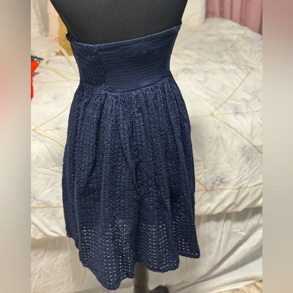 Old Navy Strapless Navy Eyelet Mini Dress | Smocked Summer Tube Dress | Size 8 - Picture 4 of 9